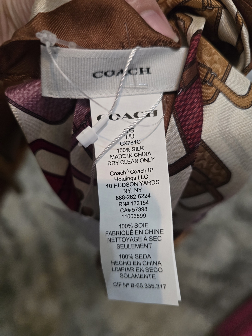 Coach Women's Multicolor Silk Scarf - Cream, Brown & Pink Print - Picture 4 of 5